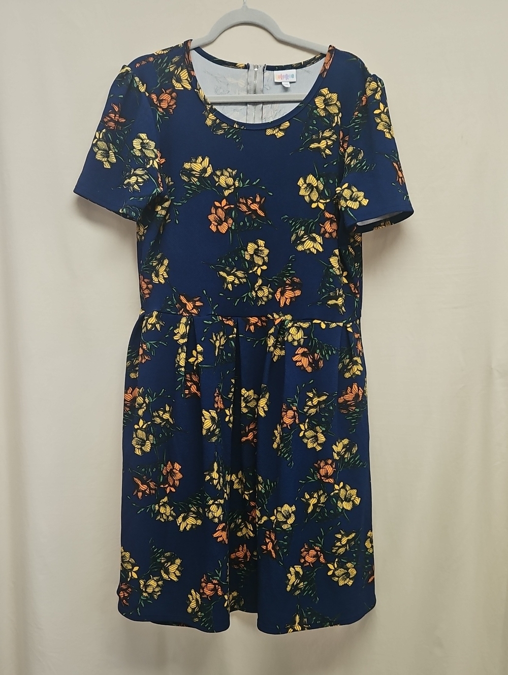 LuLaRoe Amelia Dress 3XL Blue Floral Fit & Flare Pockets Plus Size